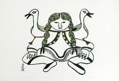 GIRL WITH GULLS - Northern Expressions | Pitaloosie Saila - Print | | Canadian Indigenous & Inuit Art