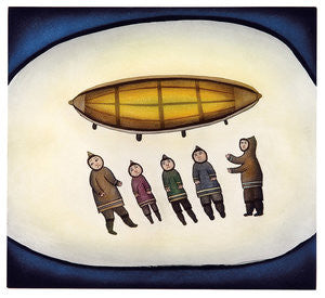 FIVE MEN AND A BOAT - Northern Expressions | Ohotaq Mikkigak - Print | | Canadian Indigenous & Inuit Art
