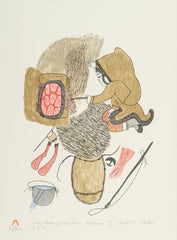 COOKING CARIBOU BY MOSS FIRE - Northern Expressions | Pitseolak Ashoona - Print | | Canadian Indigenous & Inuit Art