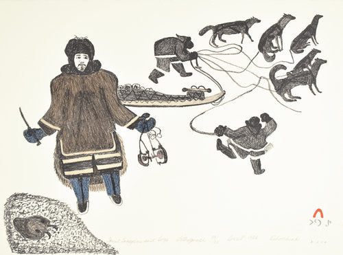 INUIT TRAPPERS AND DOGS - Northern Expressions | Oshoochiak Pudla - Print | | Canadian Indigenous & Inuit Art