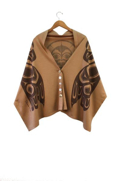 Eagle Moon Spirit Wrap - Northern Expressions | Chloë Angus Design - Fashion | Camel / Long | Canadian Indigenous & Inuit Art