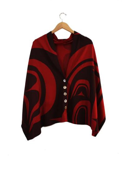 Modern Spirit Wrap - Northern Expressions | Chloë Angus Design - Fashion | Scarlet / Regular | Canadian Indigenous & Inuit Art