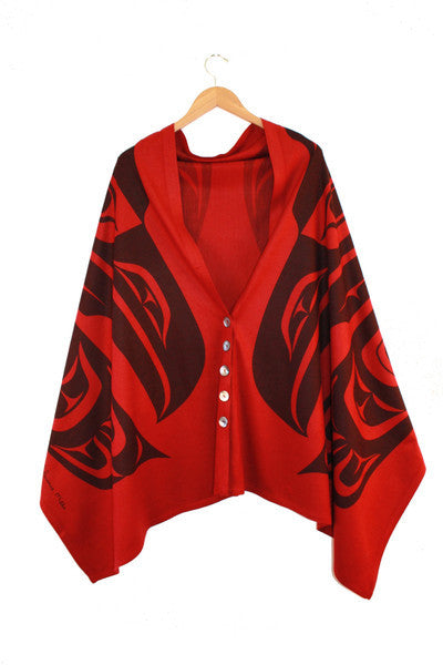 Raven Spirit Wrap - Northern Expressions | Chloë Angus Design - Fashion | Scarlet / Regular | Canadian Indigenous & Inuit Art