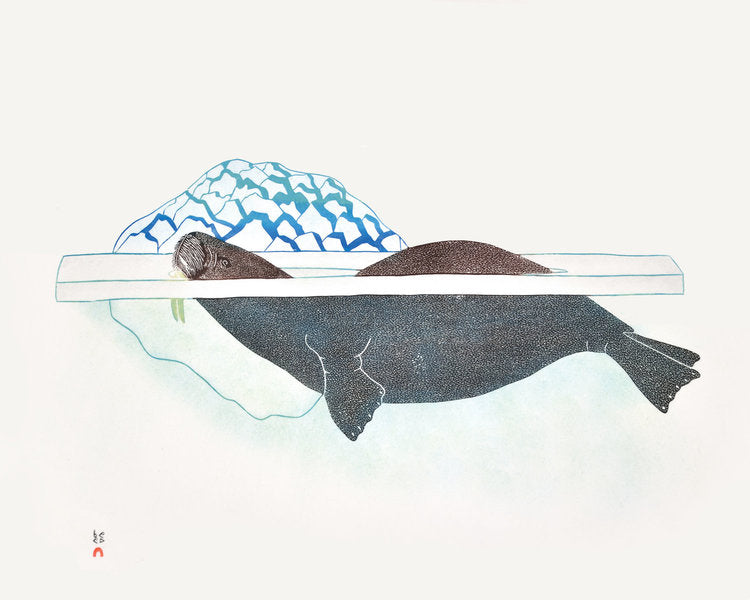Walrus in Pressure Ice, 1989 - Northern Expressions | Kananginak Pootoogook - Print | | Canadian Indigenous & Inuit Art